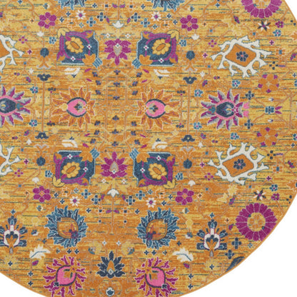 8' Gold Round Floral Power Loom Area Rug