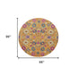 8' Gold Round Floral Power Loom Area Rug
