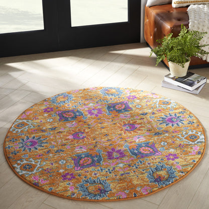 4' Gold Round Floral Power Loom Area Rug