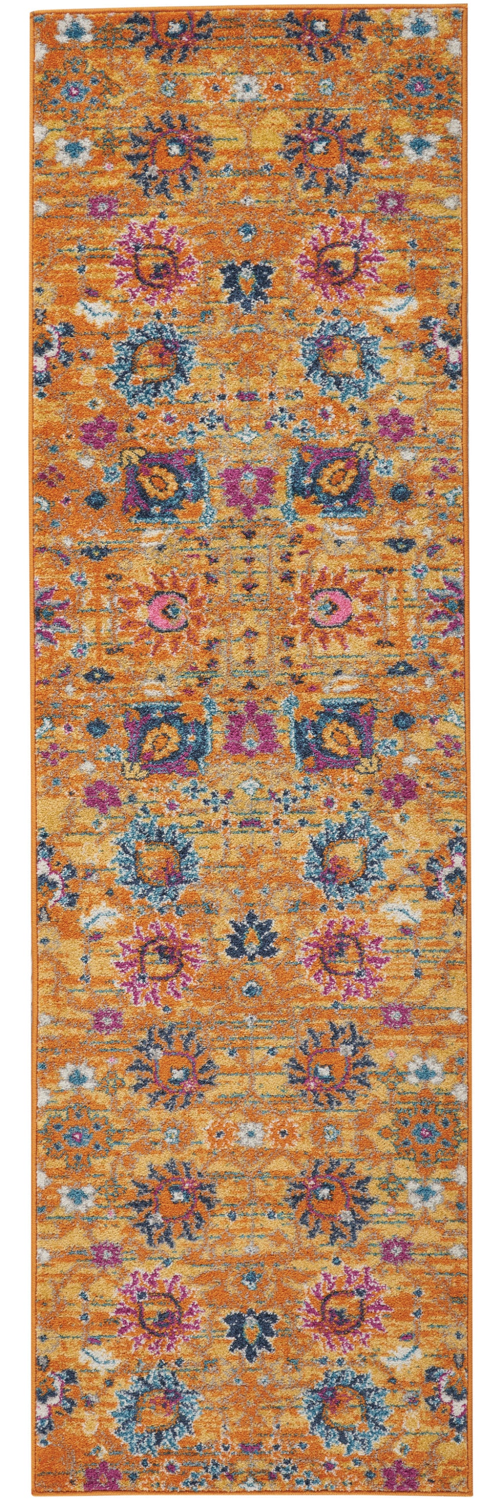 10' Gold Floral Power Loom Runner Rug