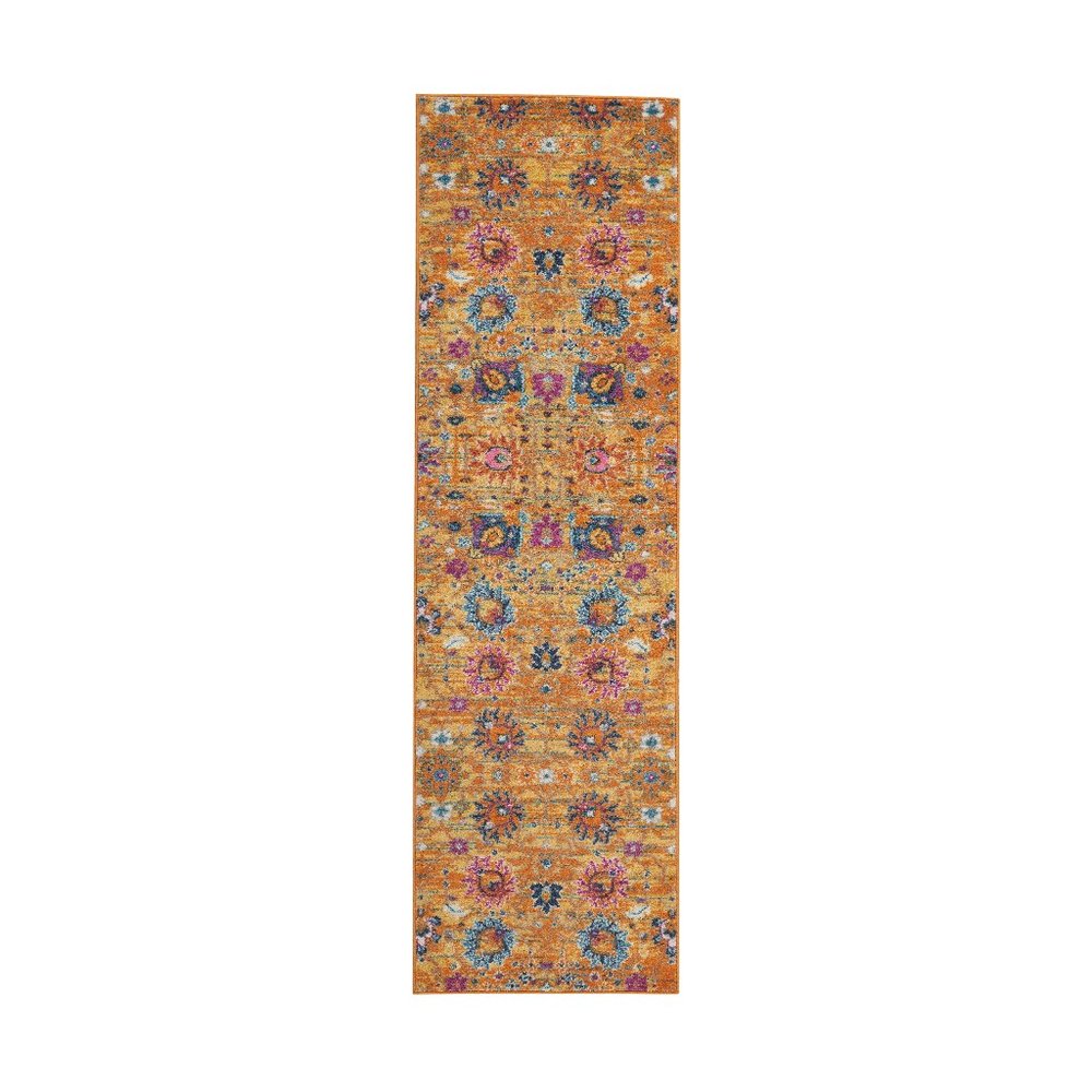 10' Gold Floral Power Loom Runner Rug