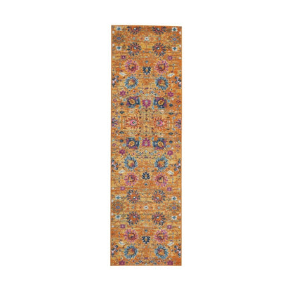 10' Gold Floral Power Loom Runner Rug