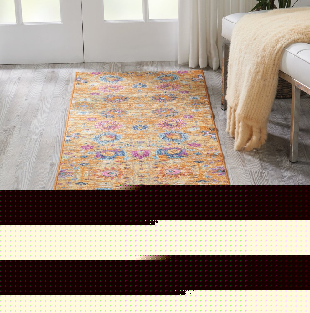 10' Gold Floral Power Loom Runner Rug
