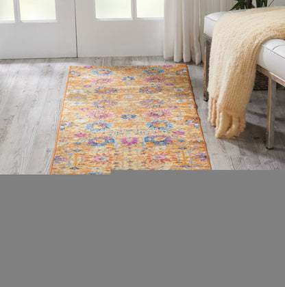 10' Gold Floral Power Loom Runner Rug
