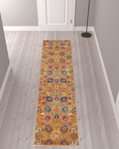 10' Gold Floral Power Loom Runner Rug