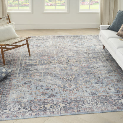 8' X 10' Gray Floral Power Loom Distressed Area Rug