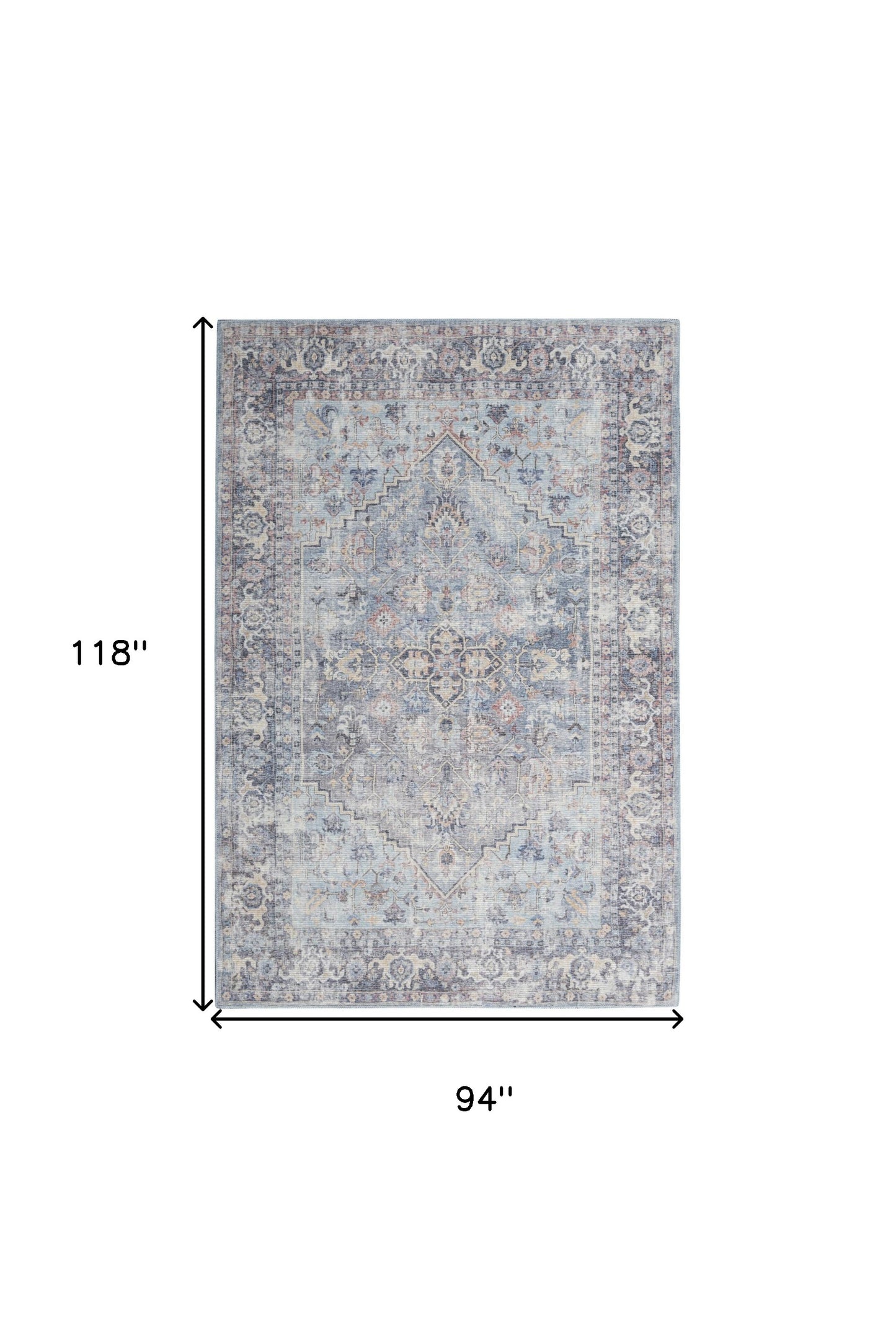 8' X 10' Gray Floral Power Loom Distressed Area Rug