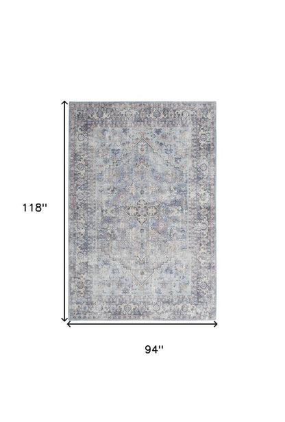 8' X 10' Gray Floral Power Loom Distressed Area Rug