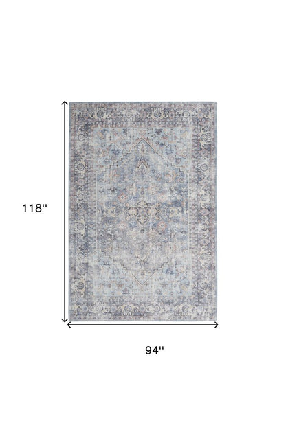 8' X 10' Gray Floral Power Loom Distressed Area Rug