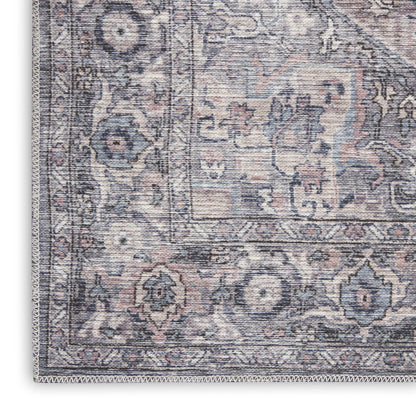 8' X 10' Gray Floral Power Loom Distressed Washable Area Rug