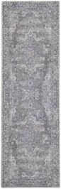 8' Gray Floral Power Loom Distressed Washable Runner Rug