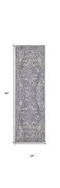 8' Gray Floral Power Loom Distressed Washable Runner Rug