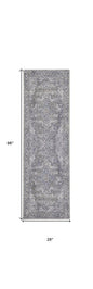 8' Gray Floral Power Loom Distressed Washable Runner Rug