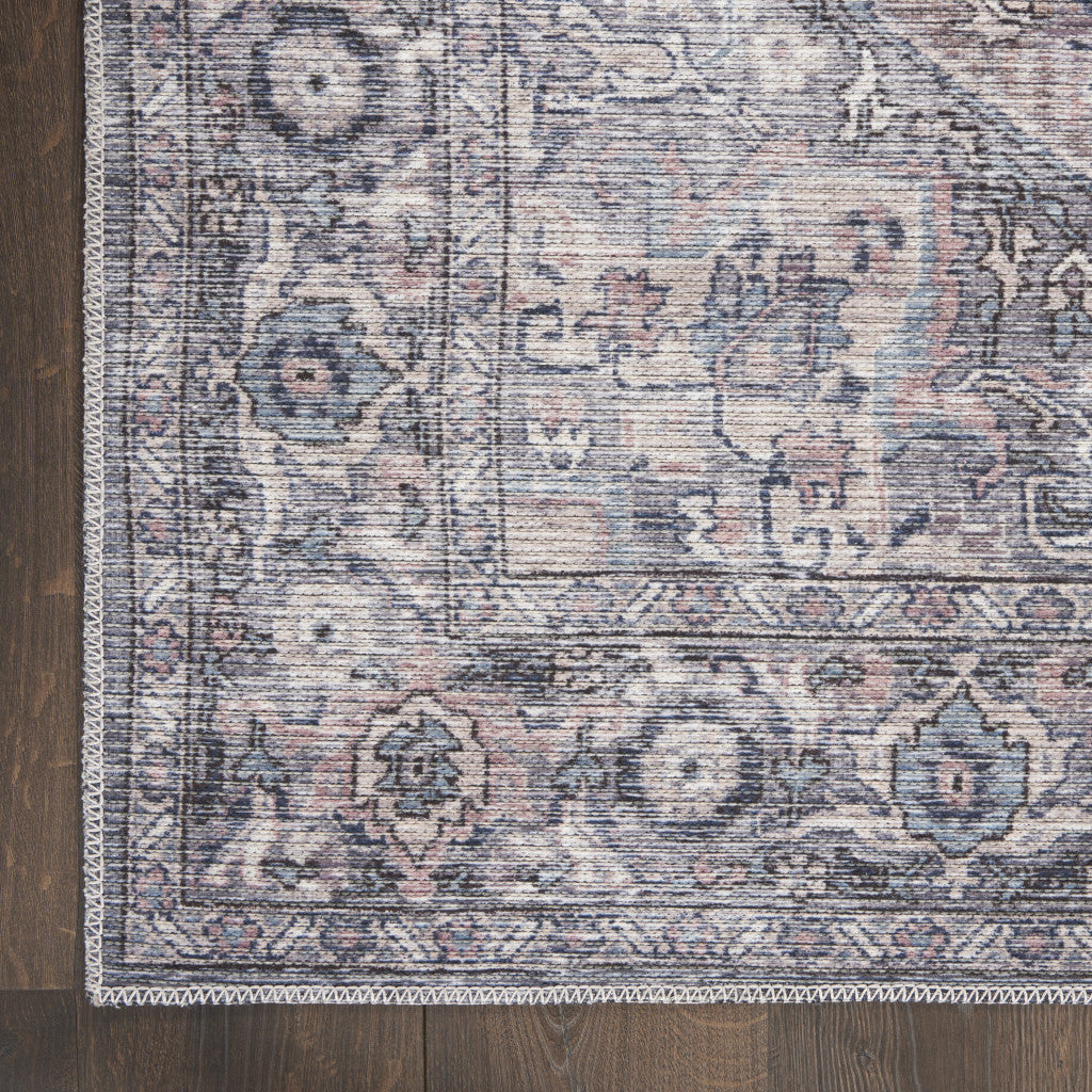 8' Gray Floral Power Loom Distressed Washable Runner Rug