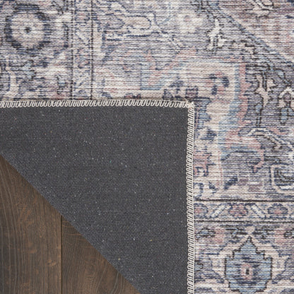 8' Gray Floral Power Loom Distressed Washable Runner Rug