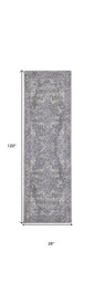 10' Gray Floral Power Loom Distressed Washable Runner Rug