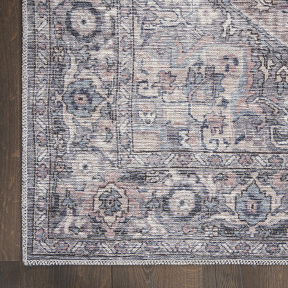 10' Gray Floral Power Loom Distressed Washable Runner Rug