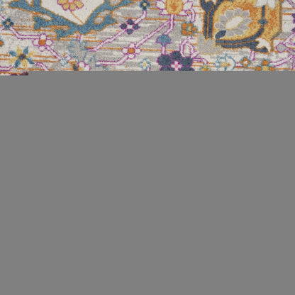 5' Gray Round Floral Power Loom Area Rug