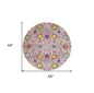 4' Gray Round Floral Power Loom Area Rug