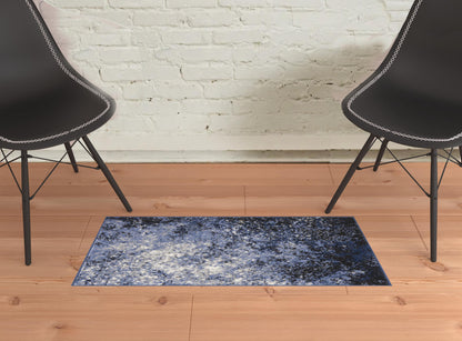 2' X 3' Light Blue Abstract Power Loom Distressed Area Rug