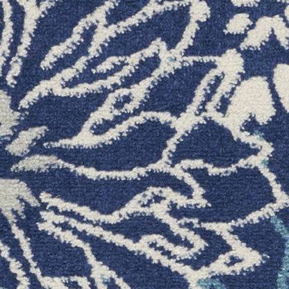 10' Navy Blue Floral Power Loom Runner Rug