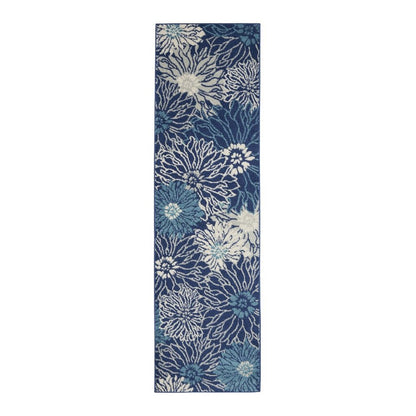 10' Navy Blue Floral Power Loom Runner Rug