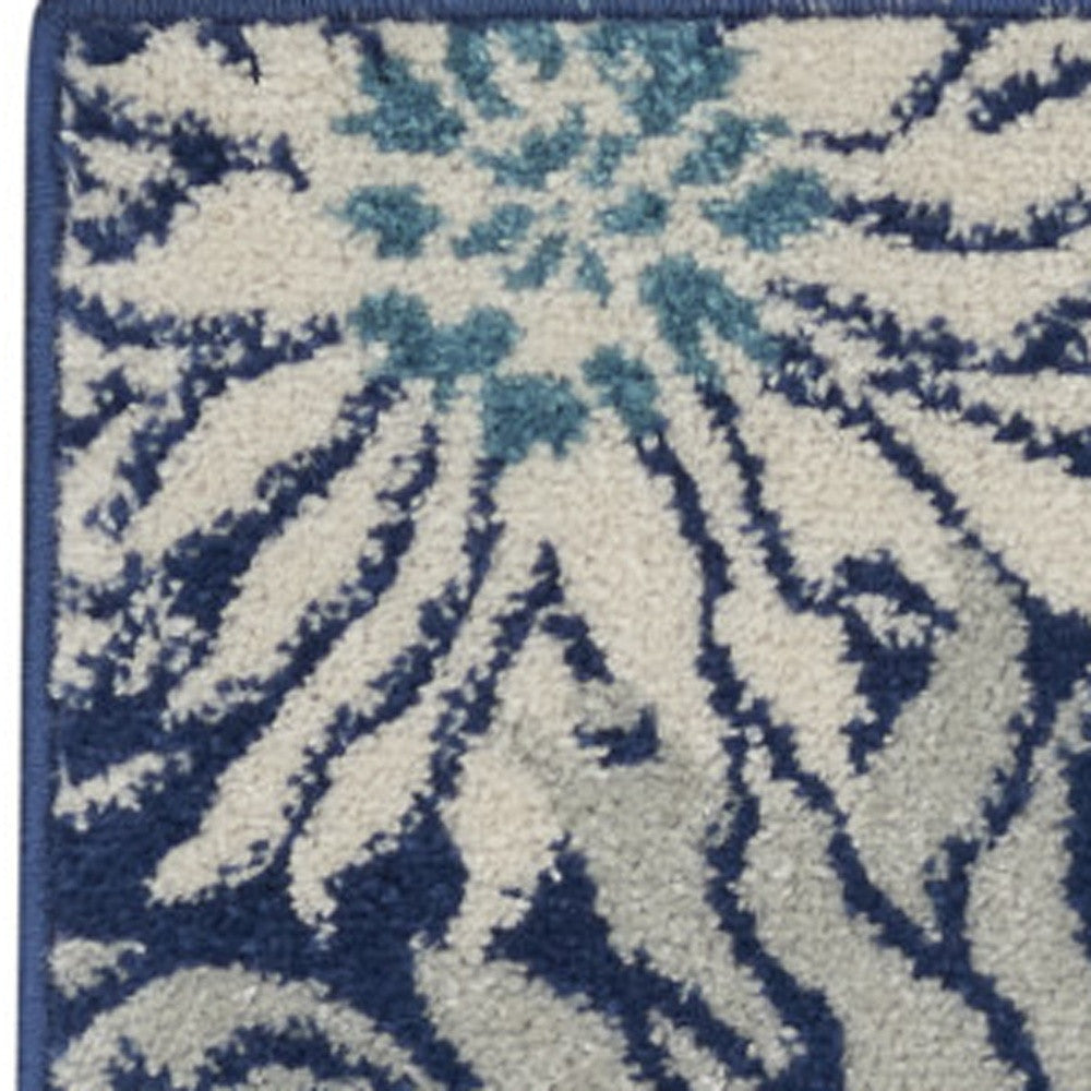 10' Navy Blue Floral Power Loom Runner Rug