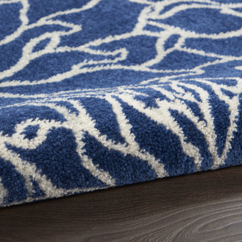 10' Navy Blue Floral Power Loom Runner Rug