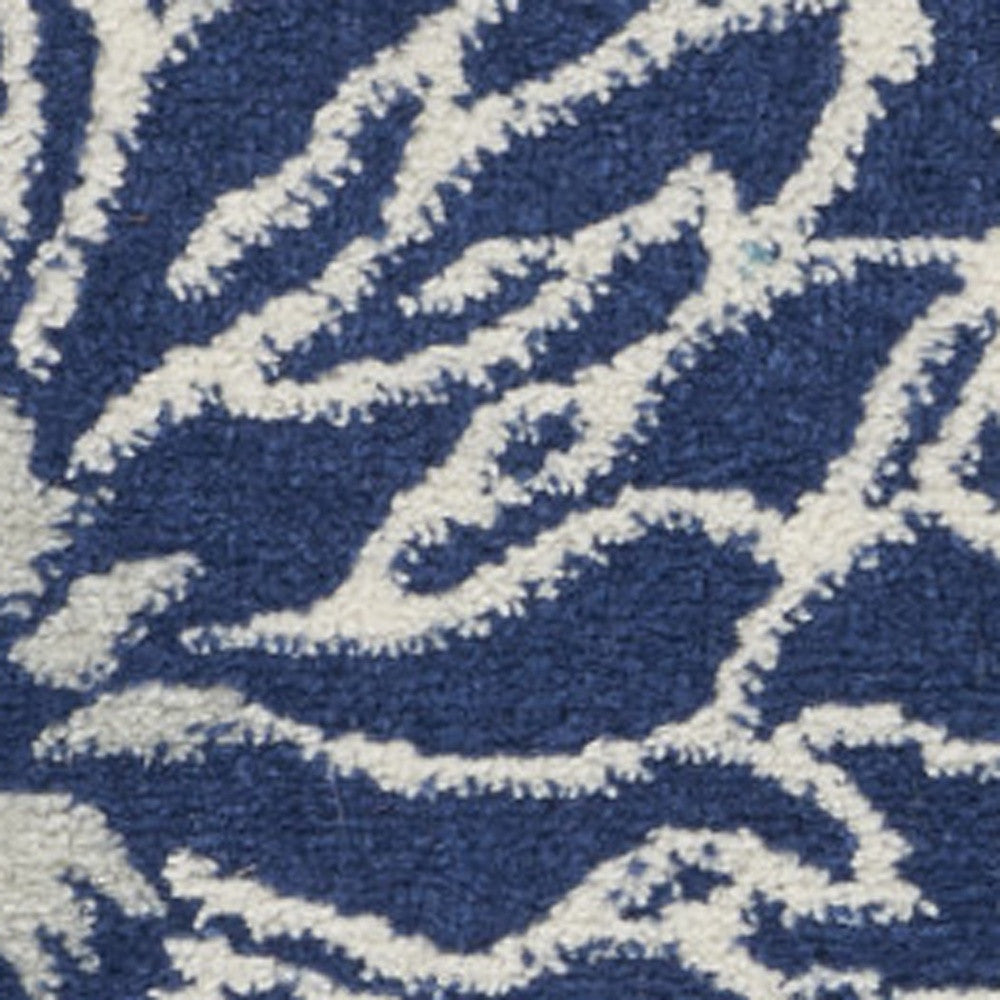 10' Navy Blue Floral Power Loom Runner Rug