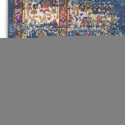 8' X 10' Navy Blue Floral Power Loom Distressed Area Rug
