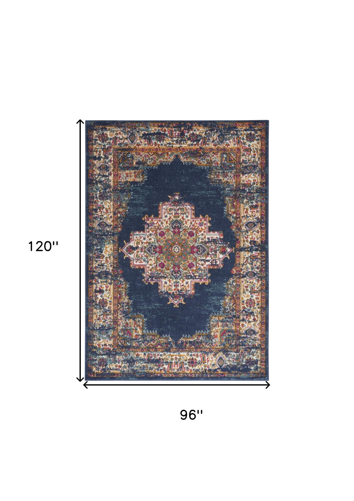 8' X 10' Navy Blue Floral Power Loom Distressed Area Rug