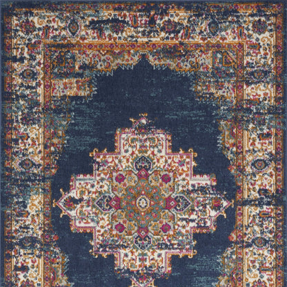 5' X 7' Navy Blue Floral Power Loom Distressed Area Rug