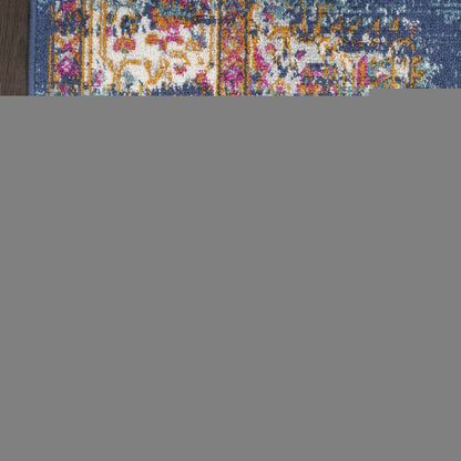 5' X 7' Navy Blue Floral Power Loom Distressed Area Rug