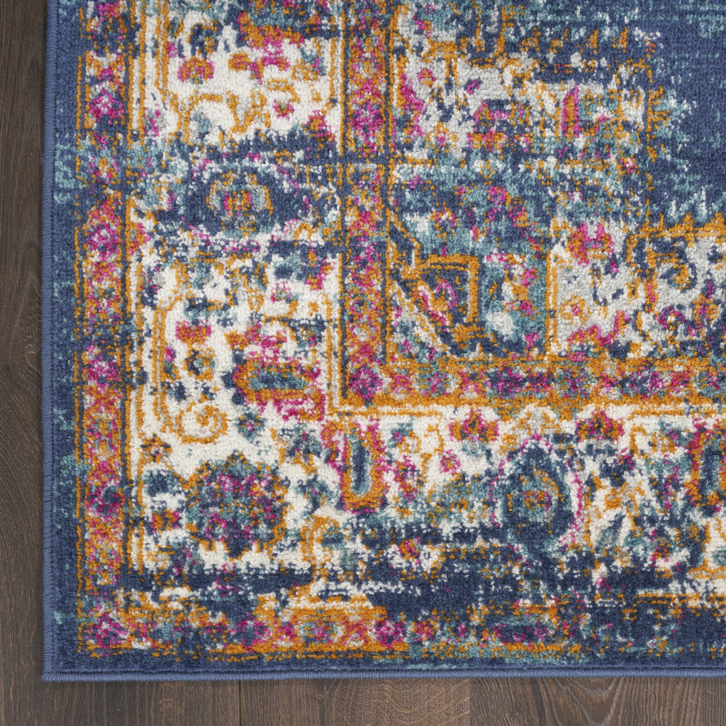 5' X 7' Navy Blue Floral Power Loom Distressed Area Rug