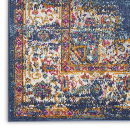 5' X 7' Navy Blue Floral Power Loom Distressed Area Rug