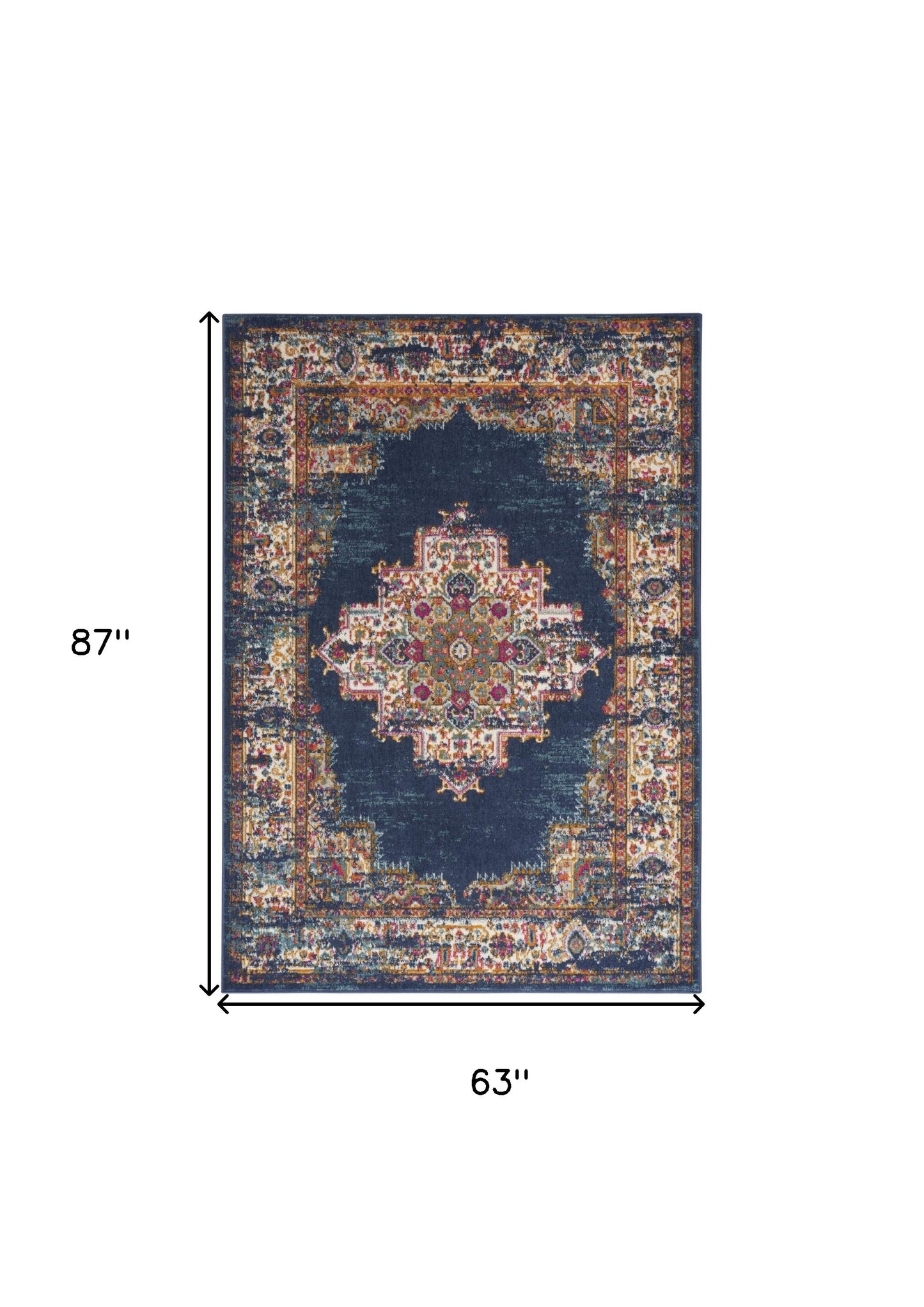 5' X 7' Navy Blue Floral Power Loom Distressed Area Rug