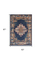 5' X 7' Navy Blue Floral Power Loom Distressed Area Rug