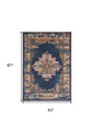 5' X 7' Navy Blue Floral Power Loom Distressed Area Rug