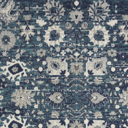 5' X 7' Navy Blue Floral Power Loom Distressed Area Rug