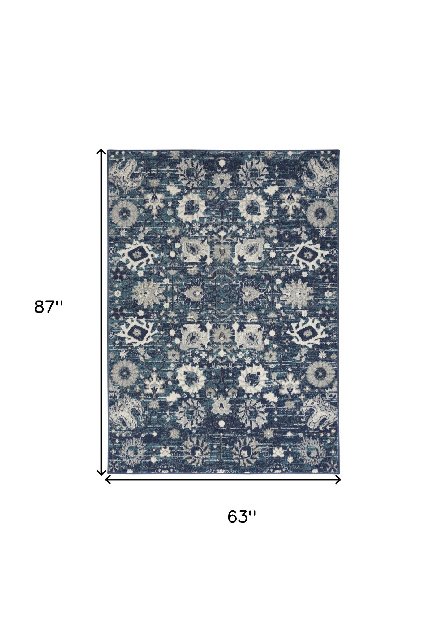 5' X 7' Navy Blue Floral Power Loom Distressed Area Rug