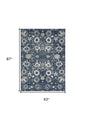 5' X 7' Navy Blue Floral Power Loom Distressed Area Rug