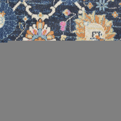 8' Navy Blue Round Floral Power Loom Area Rug