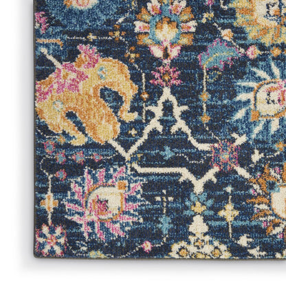 6' Navy Blue Floral Power Loom Runner Rug