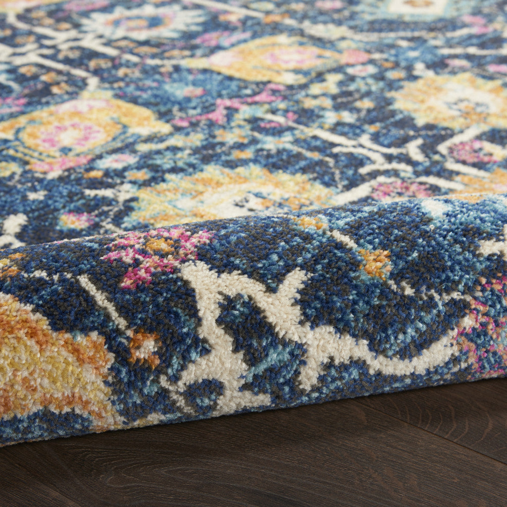 6' Navy Blue Floral Power Loom Runner Rug