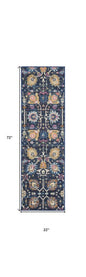 6' Navy Blue Floral Power Loom Runner Rug