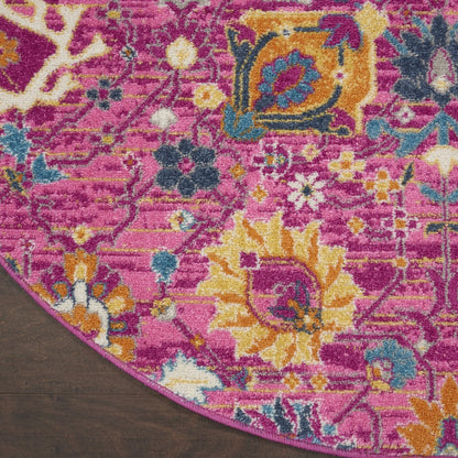 8' Pink Round Floral Power Loom Area Rug