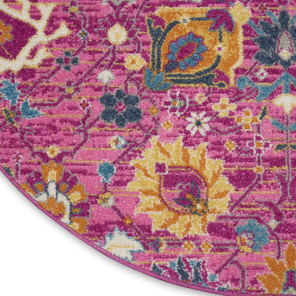 8' Pink Round Floral Power Loom Area Rug