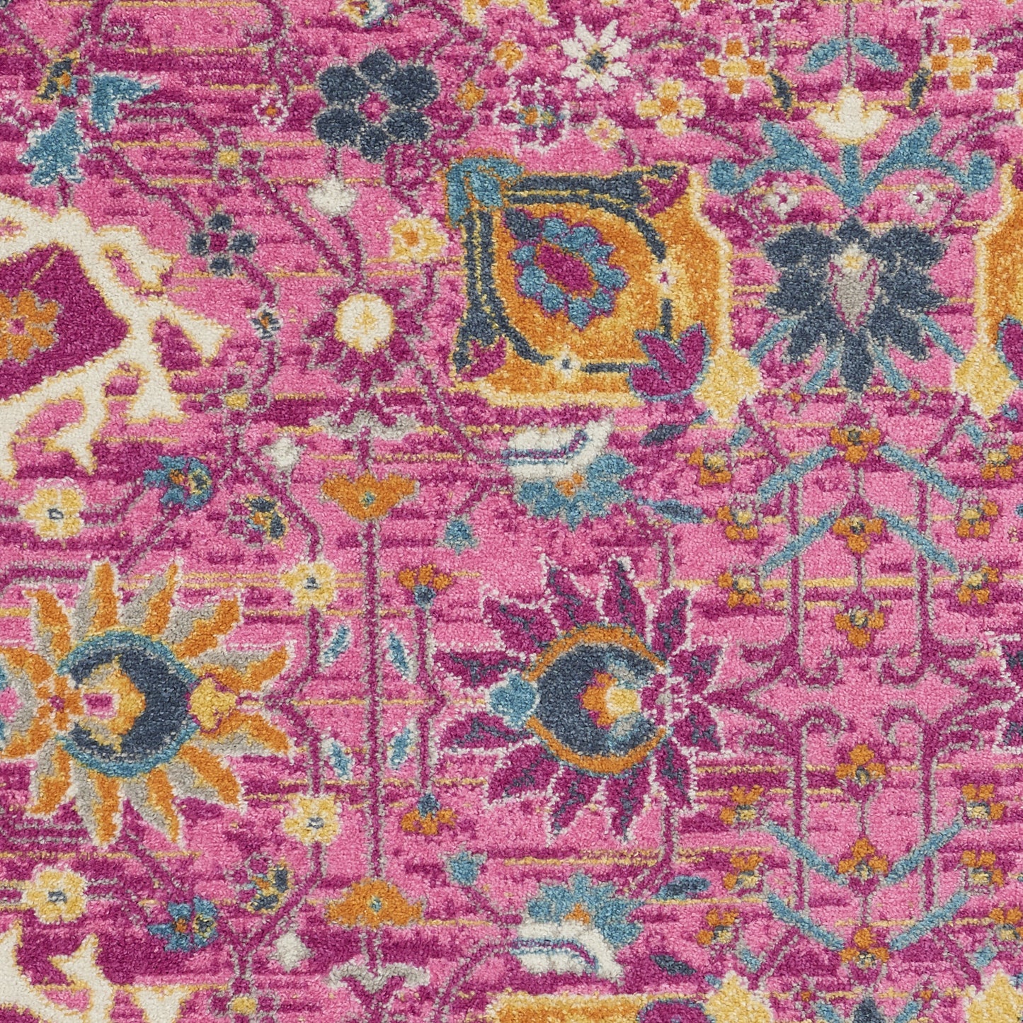 8' Pink Round Floral Power Loom Area Rug