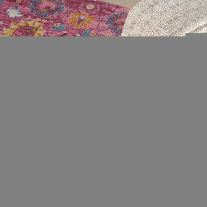 8' Pink Round Floral Power Loom Area Rug
