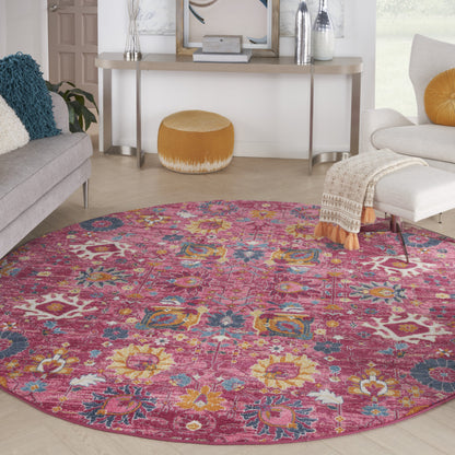 8' Pink Round Floral Power Loom Area Rug